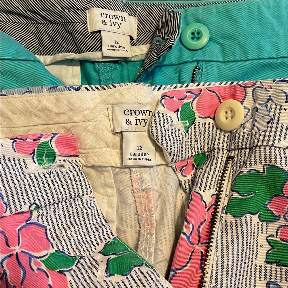 2 Crown & Ivy Caroline 5” shorts - Pink Floral and Teal Shorts - Picture 6 of 8